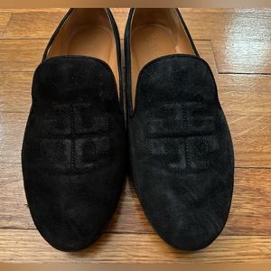 Tory Burch Black Suede Smoking Loafers